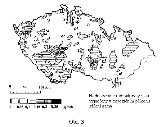 Přehledná mapa radioaktivity hornin ČR